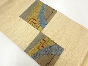 リサイクル　手織り紬色紙に幾何学模様織出し袋帯